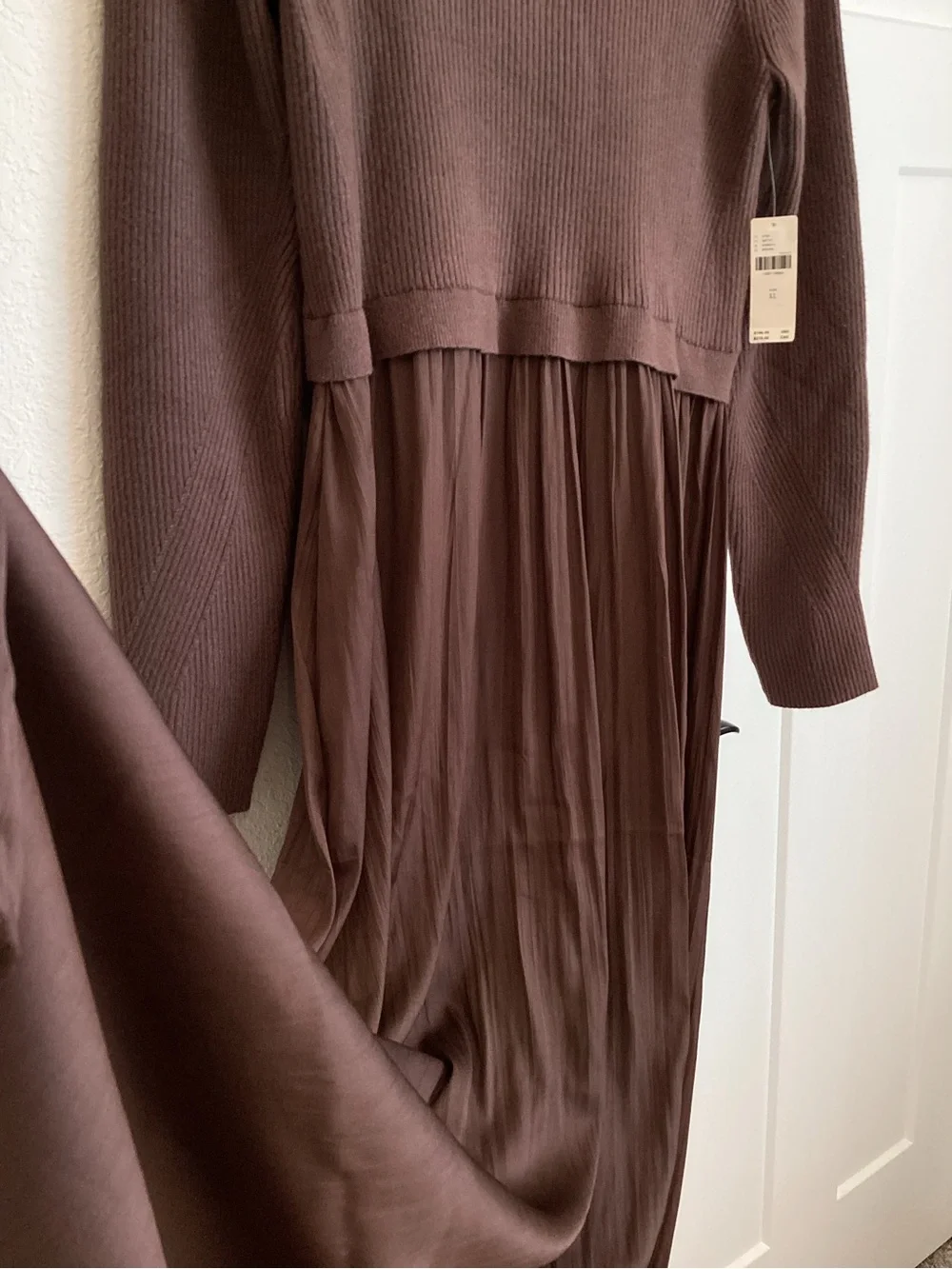 Anthropologie Thea Twofer Long-Sleeve Maxi Dress New XL Silky Root Beer Brown